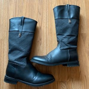 Cole Haan Black Leather Logo Riding Boots